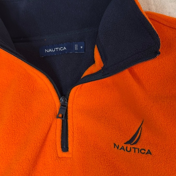 Nautica Orange & Navy Blue Fleece 1/4 Zip Front Pullover Sweater- … - Picture 3 of 10
